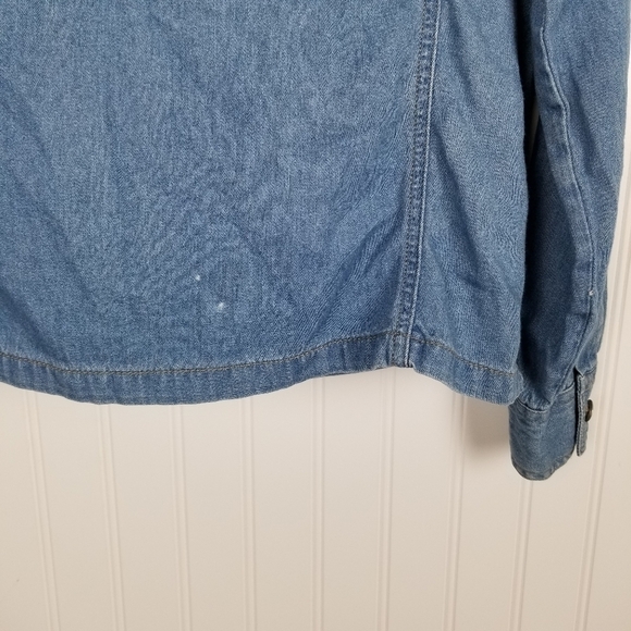 Vintage Denim Faux Fur Collar Cheetah Shirt Jacket Womens Medium Chambray Zipper - Picture 6 of 12